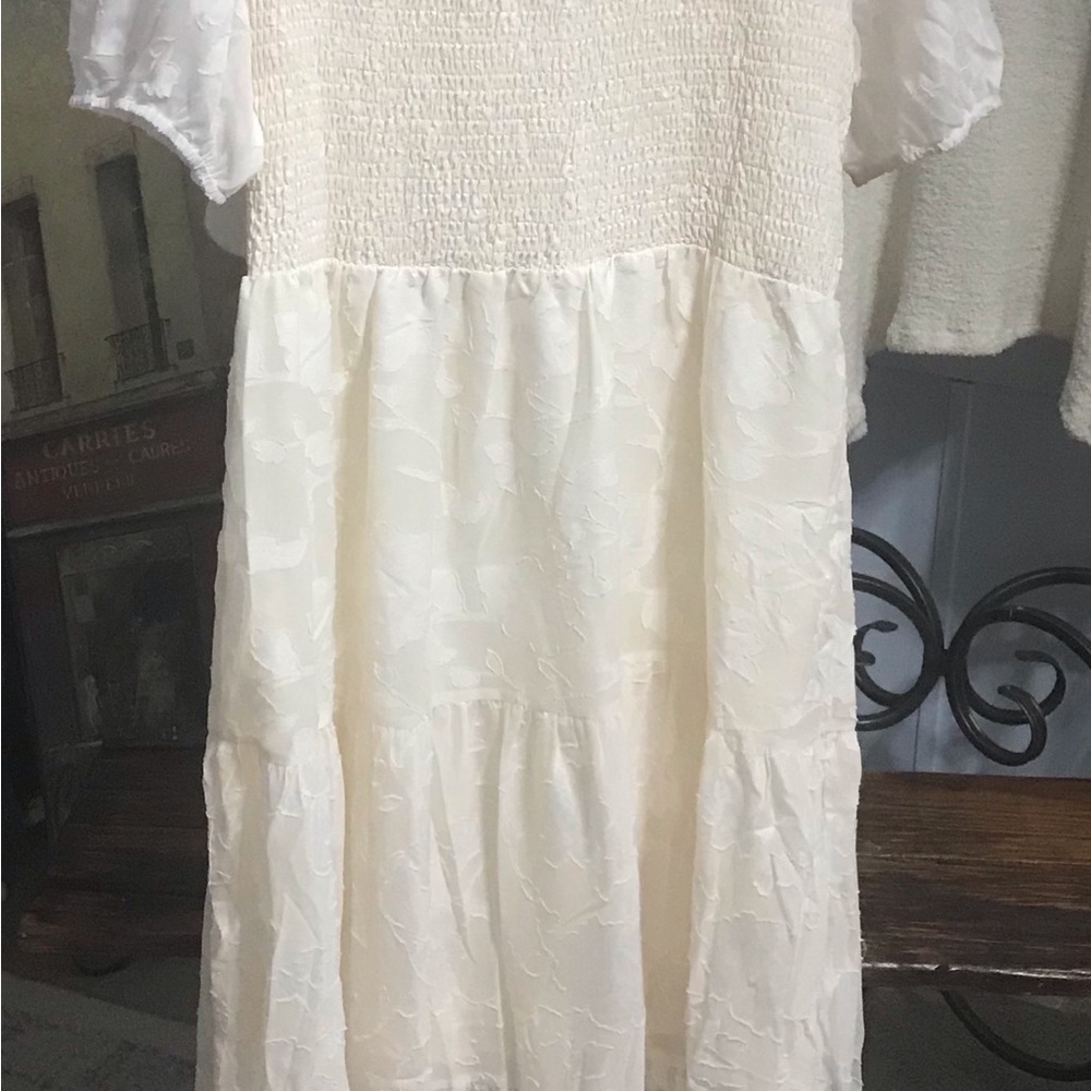 New Cream Smocked Bodice Dress